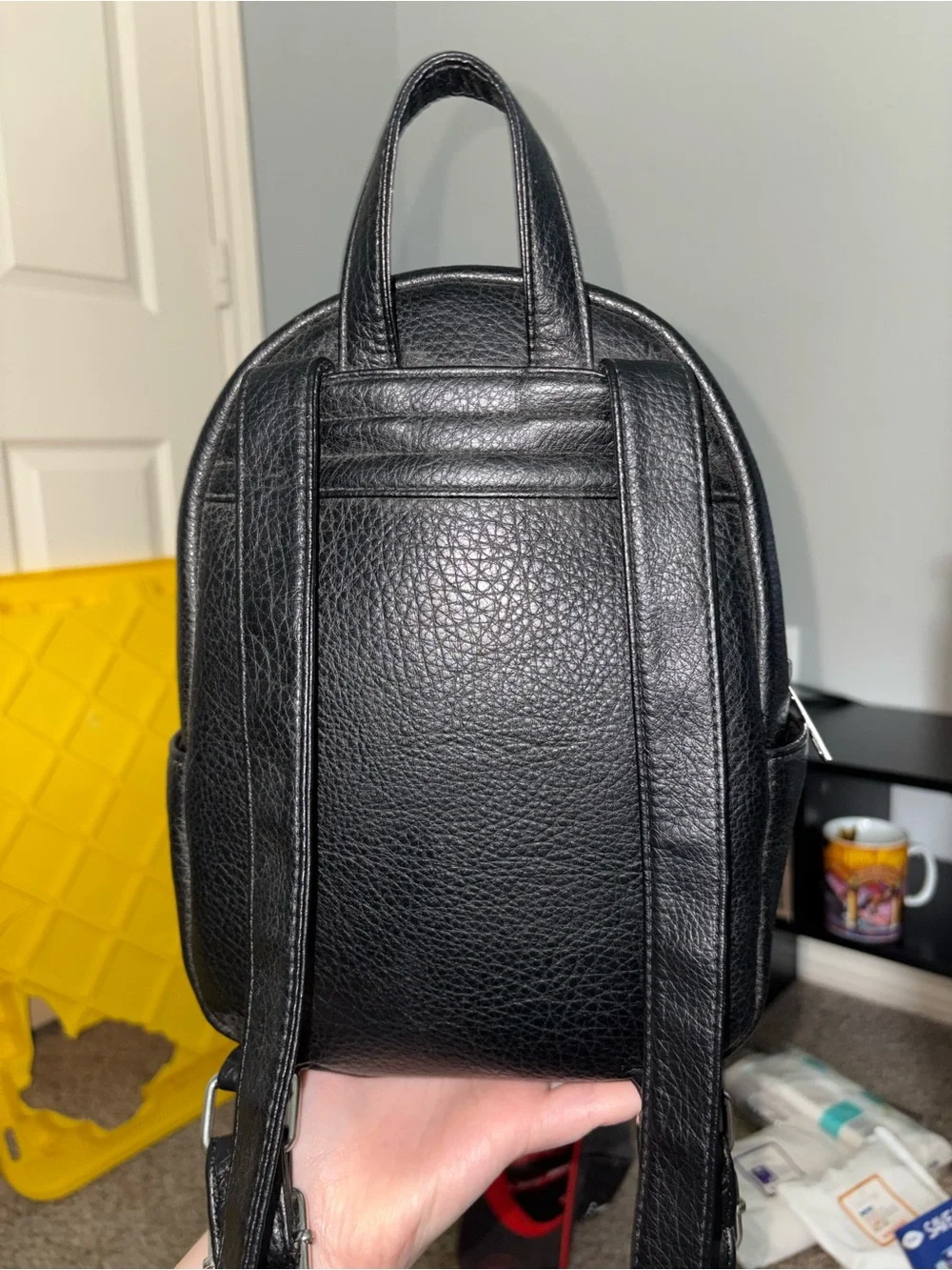 Black Mini Backpack with Silver Chain Detail